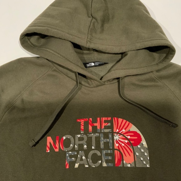 Women’s North Face Sz M Green Floral Hoodie Sweatshirt - Picture 2 of 5